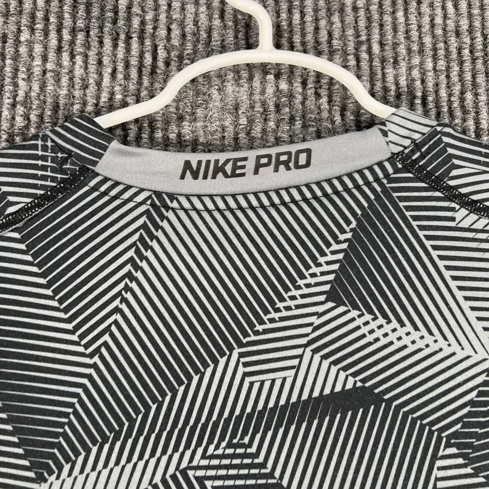 Nike Pro Shirt Youth Boys XL Extra Large Black Geometric Long Sleeve Compression